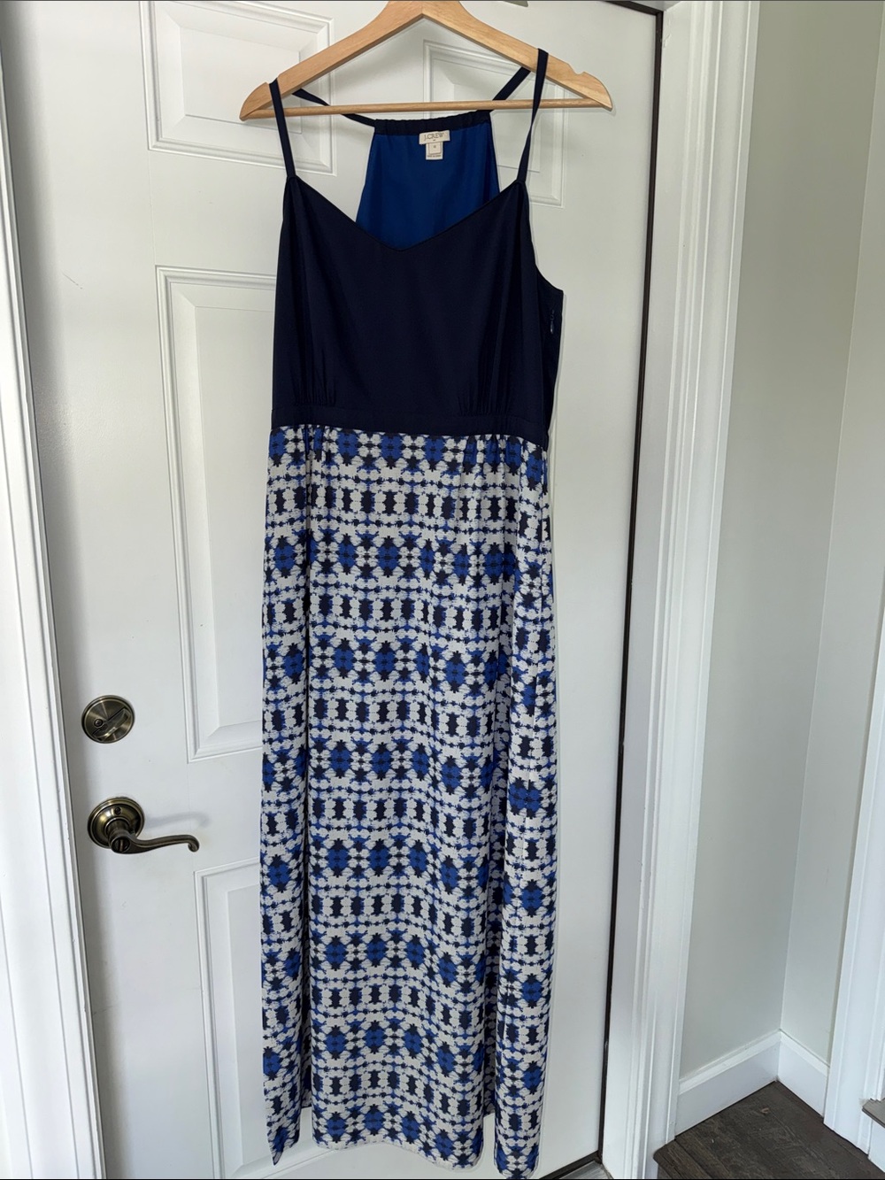 J. Crew Navy Bodice Blue & White Patterned Maxi Dress, 12
